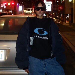 Balenciaga Black T-Shirt with Blue Logo